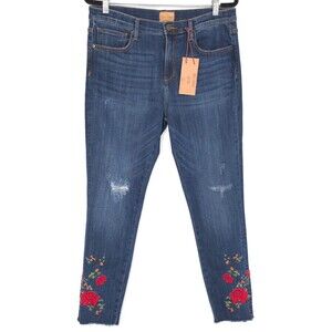 DRIFTWOOD New Jeans Size 32x28 Jackie Floral Embroidered Distressed Classic Fit